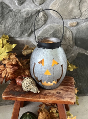 SLIM PUMPKIN FACE LANTERN(LEFT) GALVANIZED *NEW*